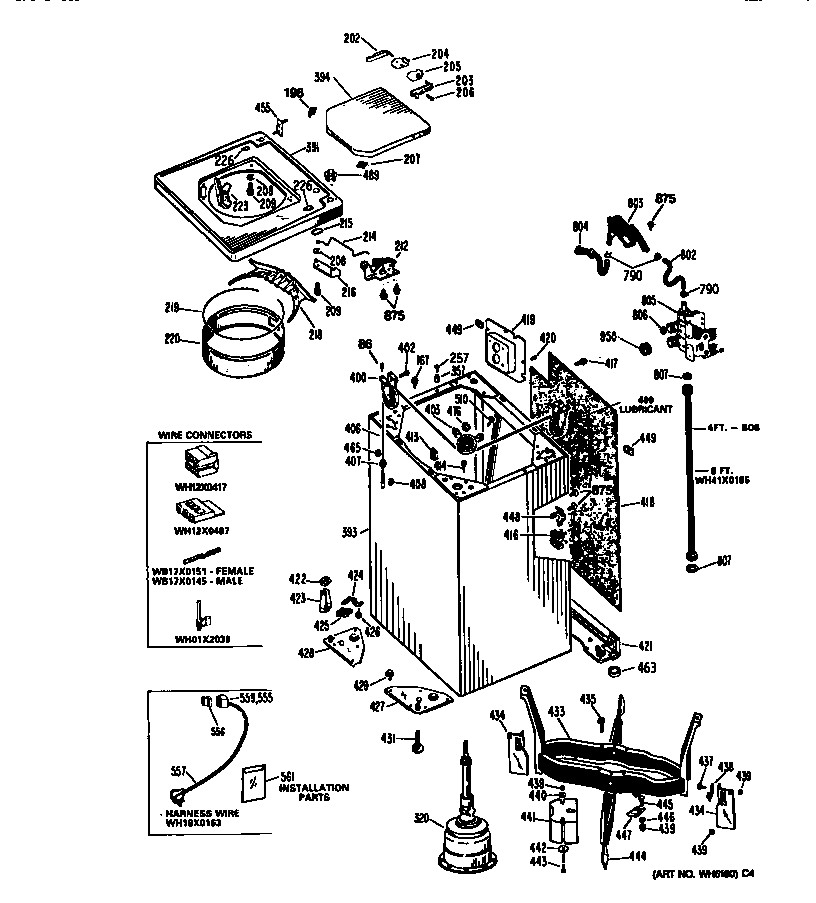 GE WWA3650SALAD cabinet and suspension asm. diagram