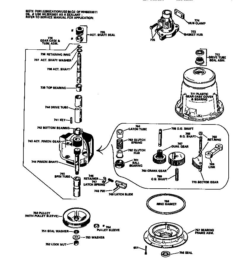 GE WWA3650SALAD transmission diagram