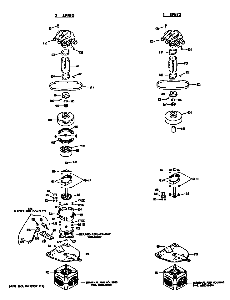 GE WWA3650SALAD pump/motor assembly diagram