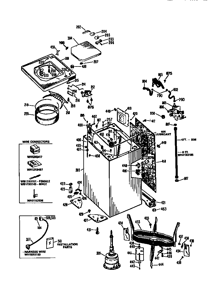 GE WWA6800SALAD cabinet and suspension assembly diagram