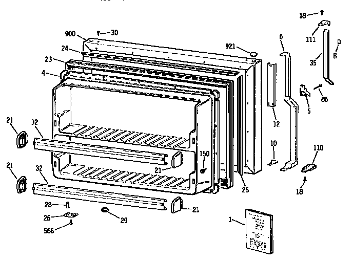 GE TBX18ZIERAA freezer door diagram