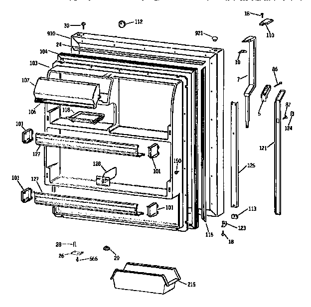 GE TBX18ZIERAA fresh food door diagram