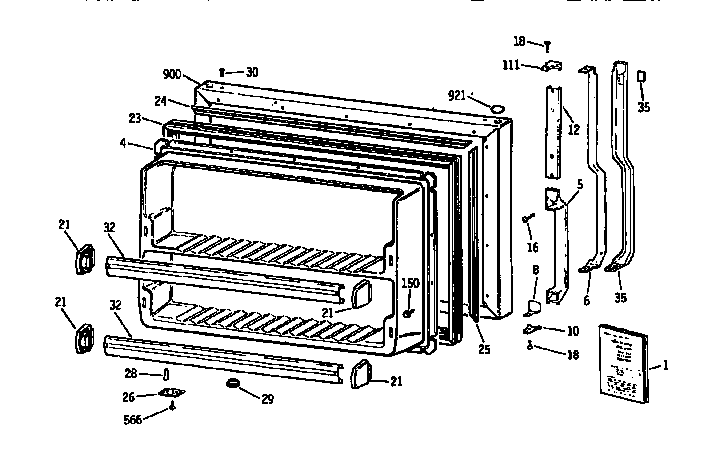 GE TBX18DIXCRAA freezer door diagram