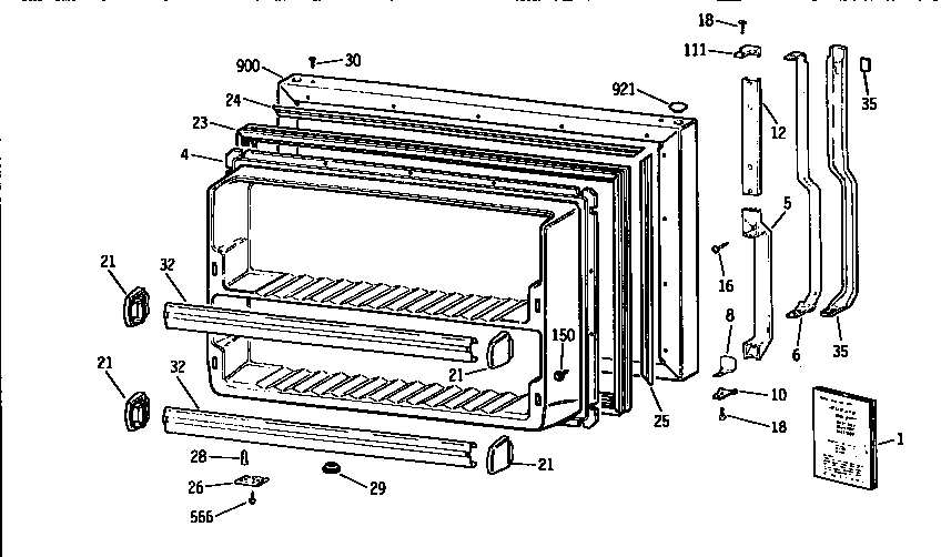 GE TBX21NIXDRAA freezer door diagram