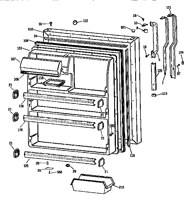 GE TBX21NIXBRAA fresh food door diagram