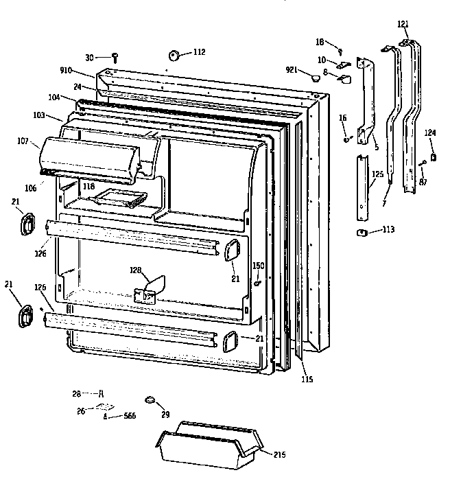 GE TBX18DIXERAA fresh food door diagram