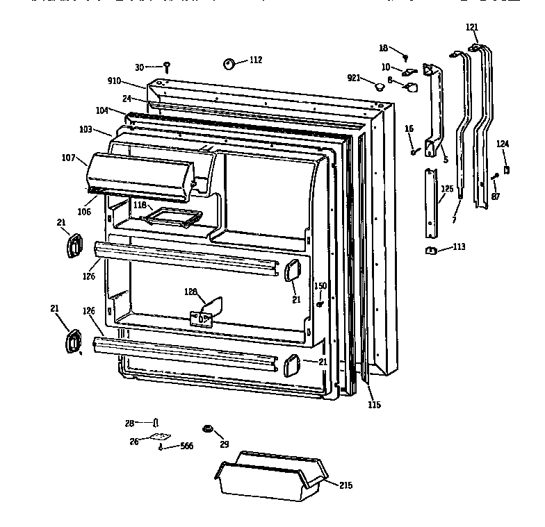 GE TBX18JISARWH fresh food door diagram