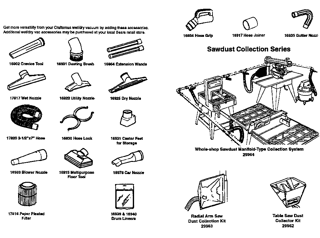 Craftsman 113177030 accessories and attachments diagram