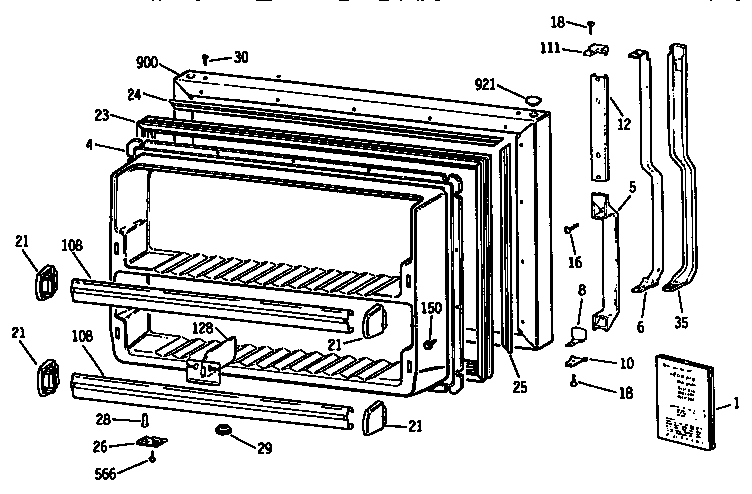 GE TBX21JISRRAD freezer door diagram