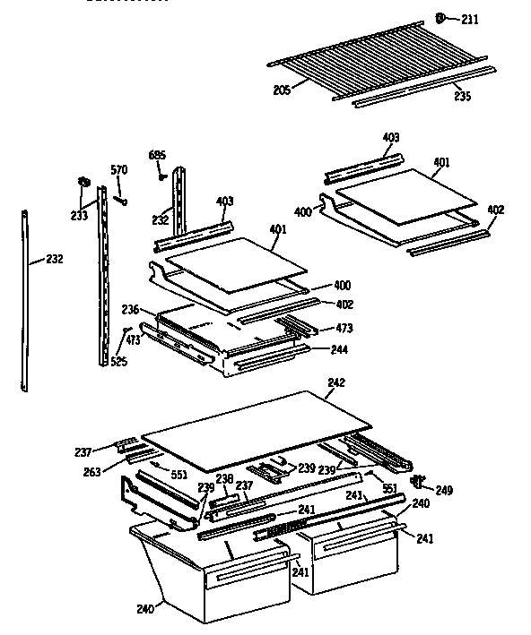 GE TBX21JISRRAD shelf assembly diagram