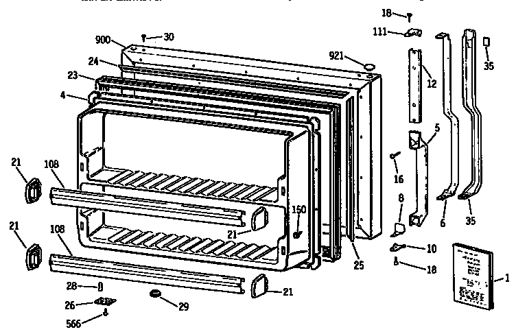 GE TBX18DISJRAD freezer door diagram
