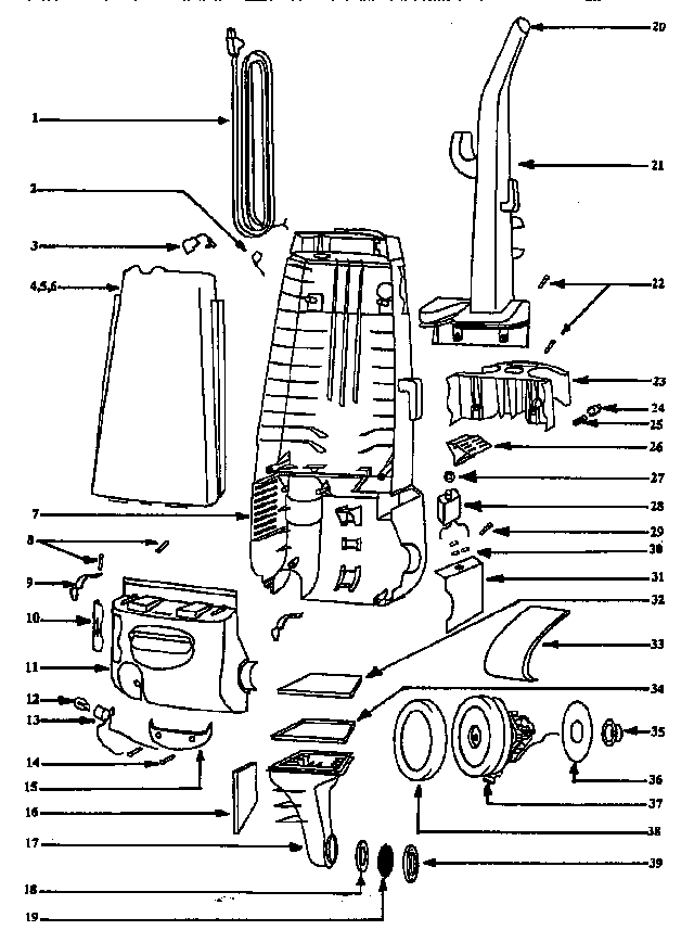 Eureka 4340AT housing and handle diagram