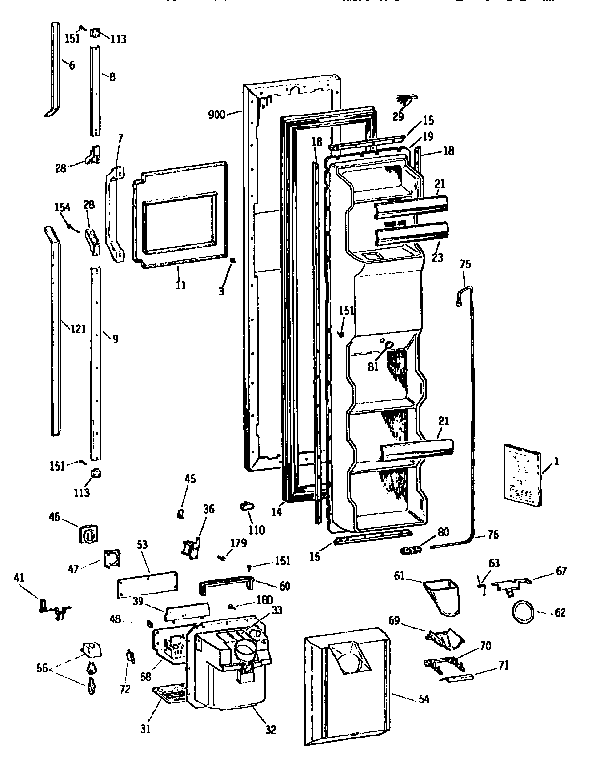 GE TFX24PRXAWW freezer door diagram