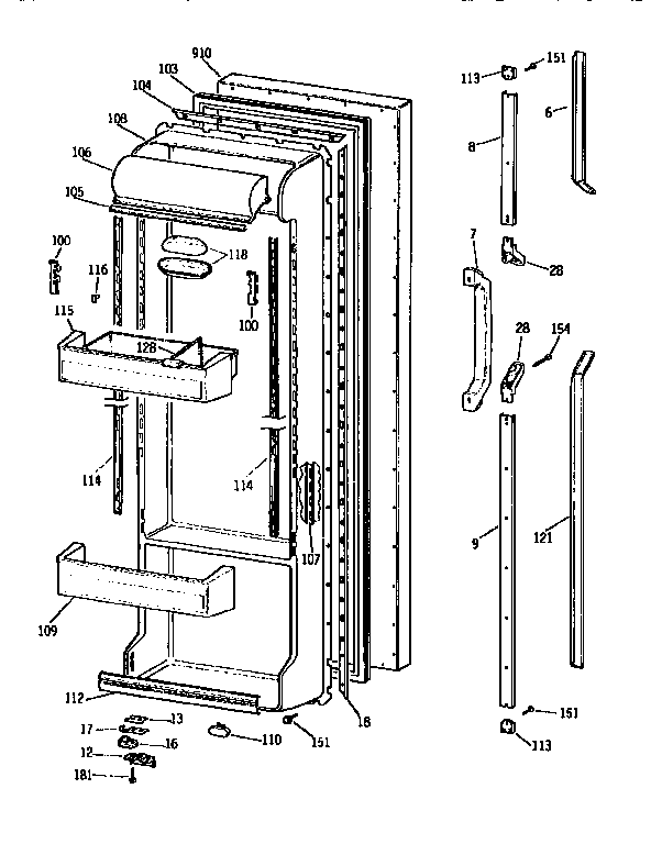 GE TFX24PRXAWW fresh food door diagram