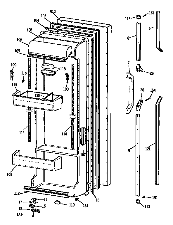 GE TFX24PRXAAA fresh food door diagram