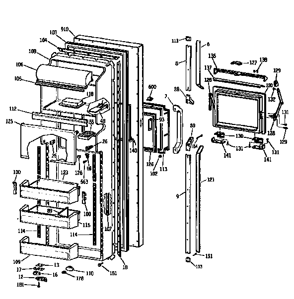 GE TFX27PFXAAA fresh food door diagram
