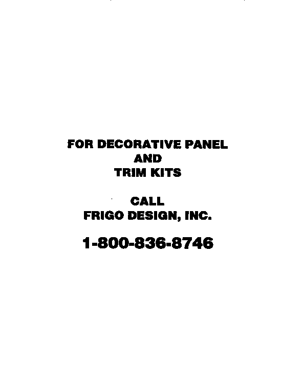 GE TFX27PFXABB decorative panel and trim kit information diagram