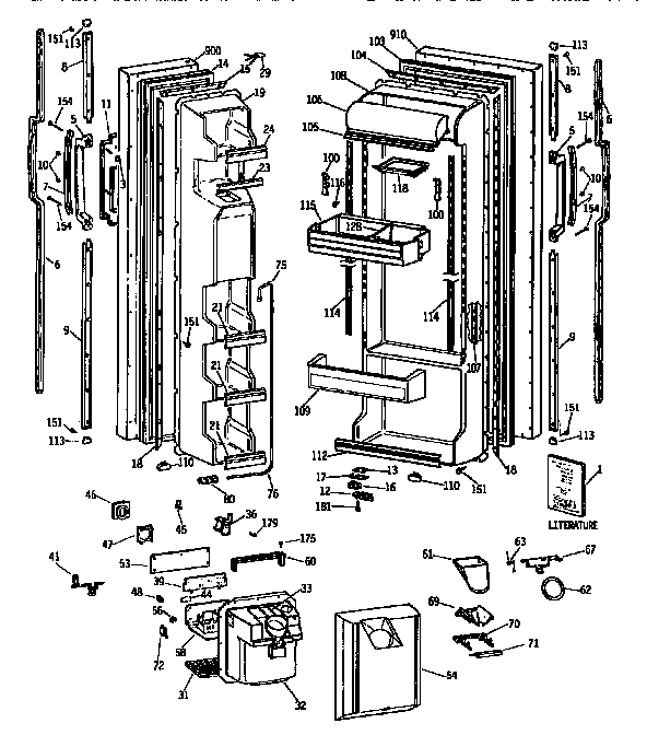 GE TFX22JWXAAA freezer & fresh food door diagram