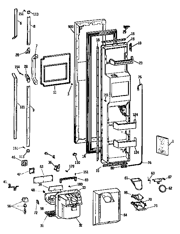 GE TPX21PRXAWW freezer door diagram