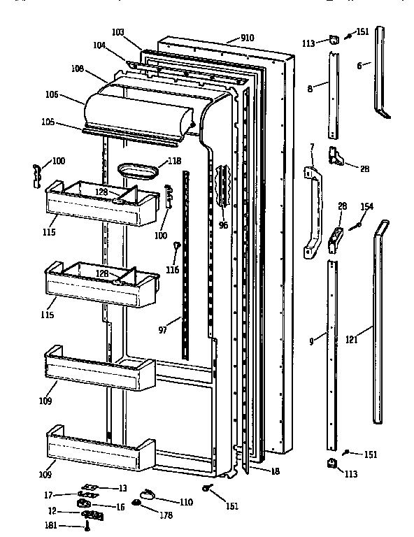 GE TPX21PRXAWW fresh food door diagram