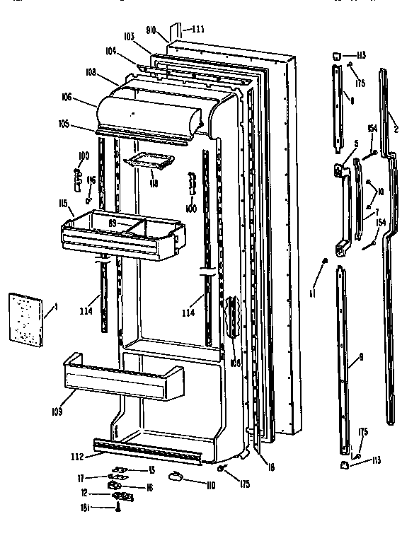 GE TFX24VRSAWH fresh food door diagram
