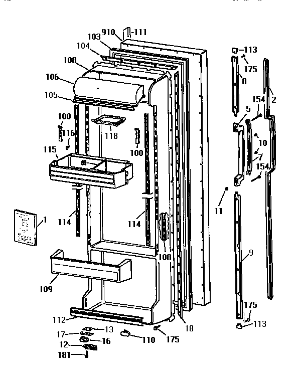 GE TFX24VRSAAD fresh food door diagram