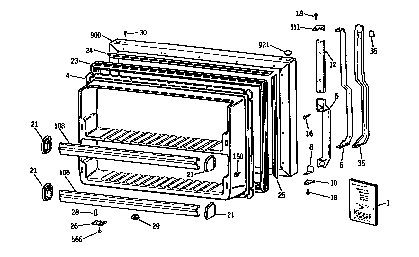 GE TBX18JATJRWH freezer door diagram