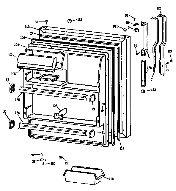 GE TBX18JATJRWH fresh food door diagram
