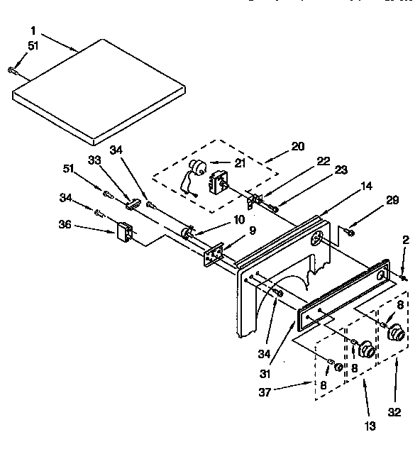 Kenmore 11098518200 top and console diagram