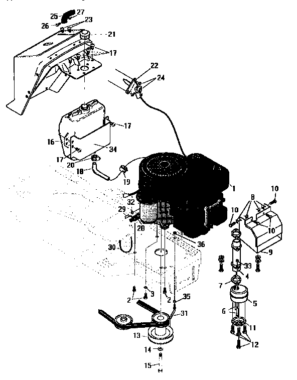 Craftsman 536252570 engine and control assembly diagram