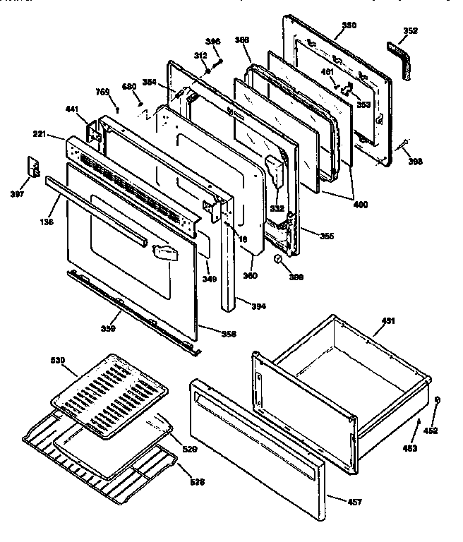 GE JBP48GV1 door assembly diagram
