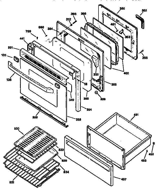 GE JBP95GV1 door assembly diagram