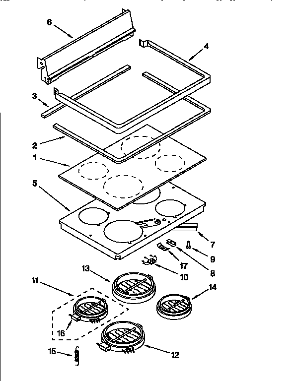 KitchenAid KERC507YWH2 cooktop diagram