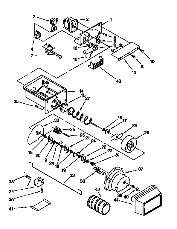 Kenmore 1069555751 motor and ice container diagram