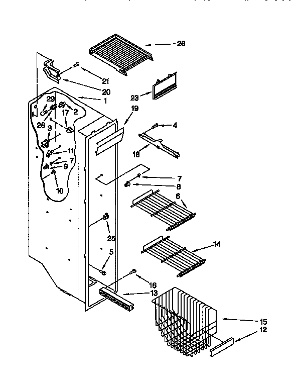 Kenmore 1069555621 freezer liner diagram