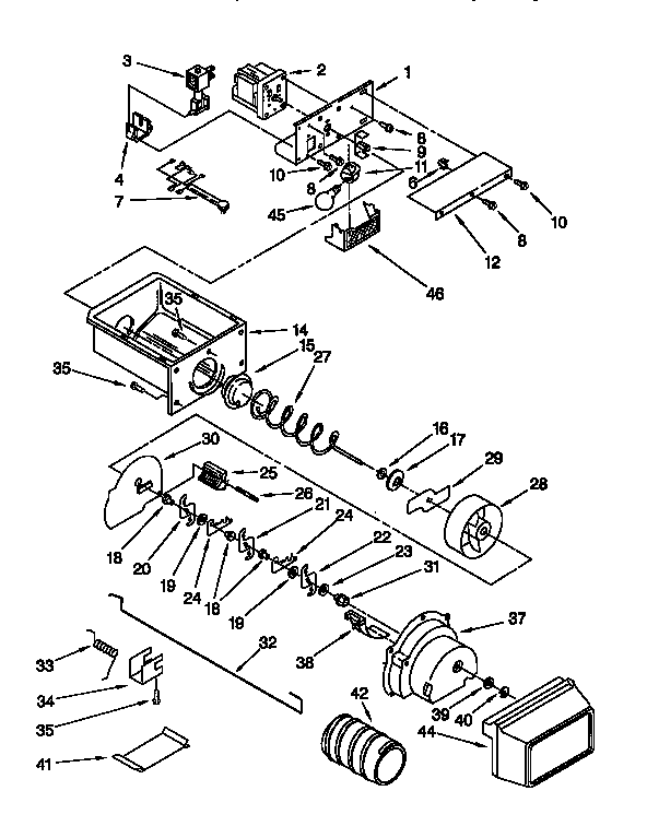 Kenmore 1069555621 motor and ice container diagram