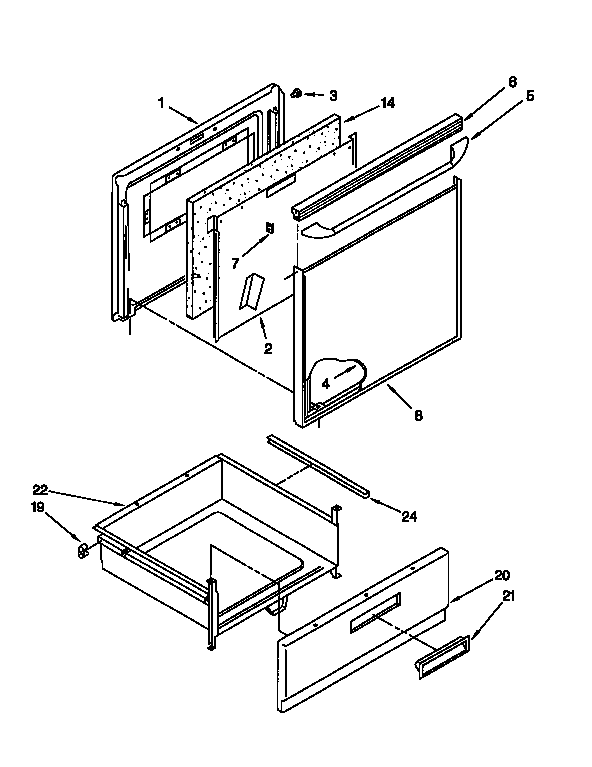 Whirlpool RF366BXDN0 door and drawer diagram