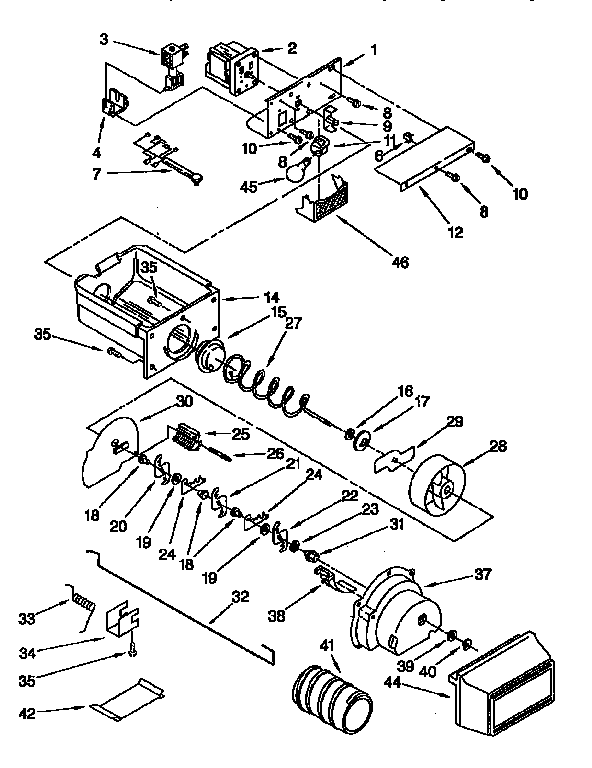 Kenmore 1069557581 motor and ice container diagram