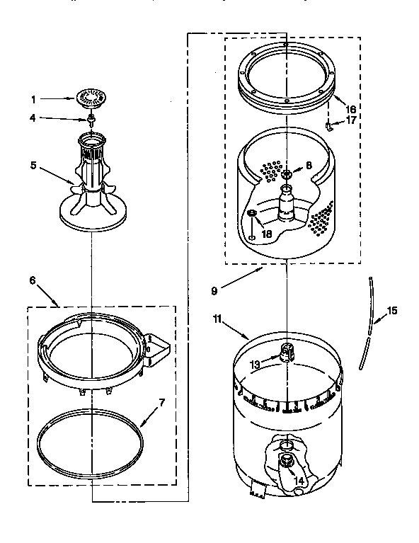 Kenmore 11082407840 agitator, basket and tub diagram