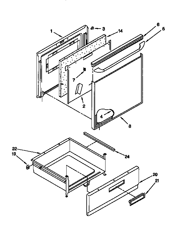 Whirlpool RF366BXDN1 door and drawer diagram