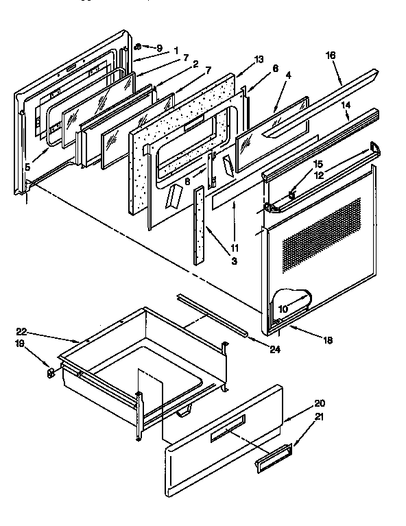 Whirlpool RF374PXDZ0 door and drawer diagram
