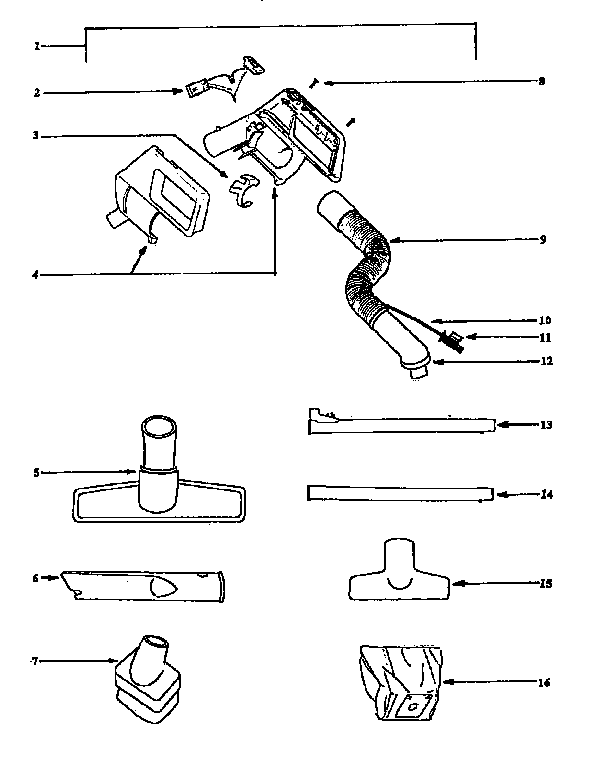 Eureka 6876A hose and attachments diagram