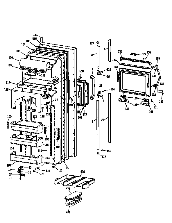 Kenmore 3639537884 fresh food door diagram