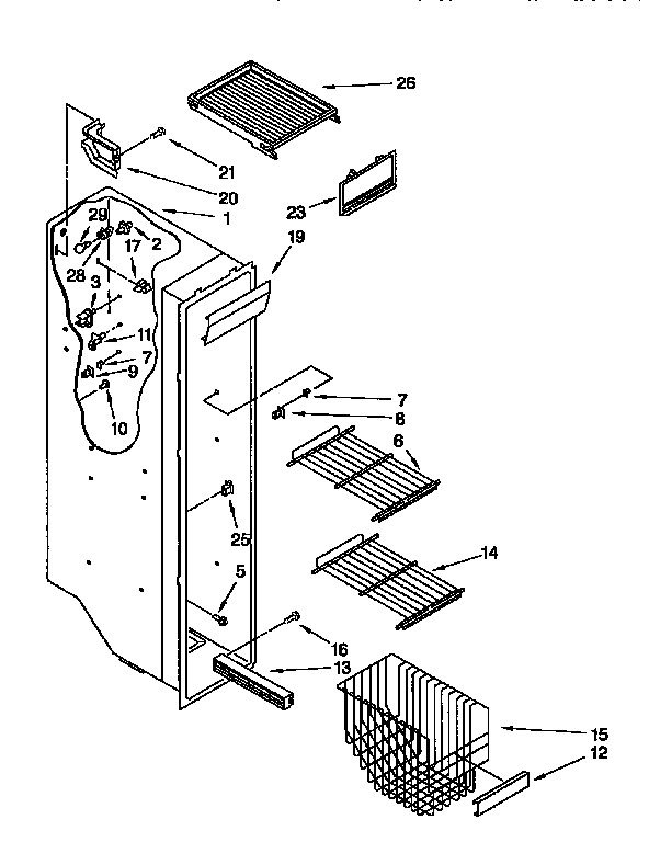 Kenmore 1069555382 freezer liner diagram