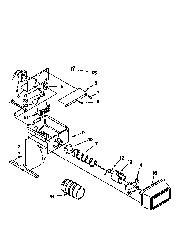 Kenmore 1069555382 motor and ice container diagram