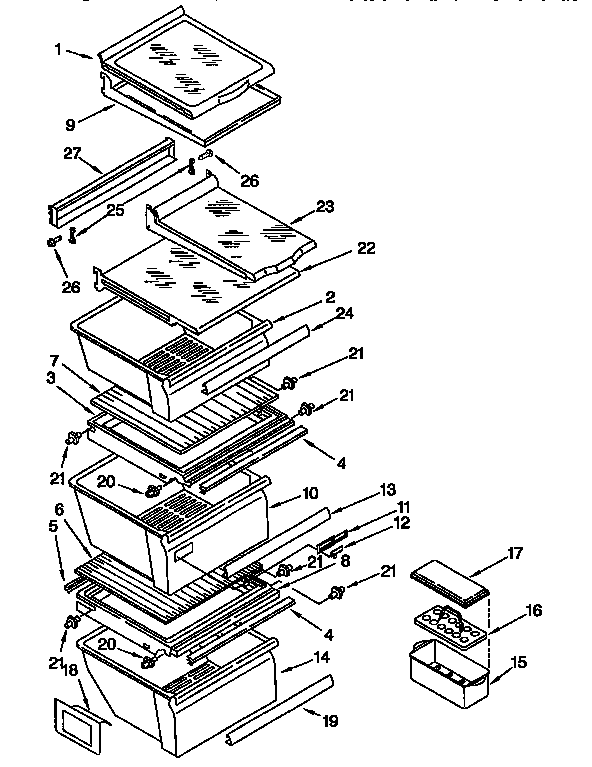 Whirlpool ED22DQXDW00 refrigerator shelf diagram