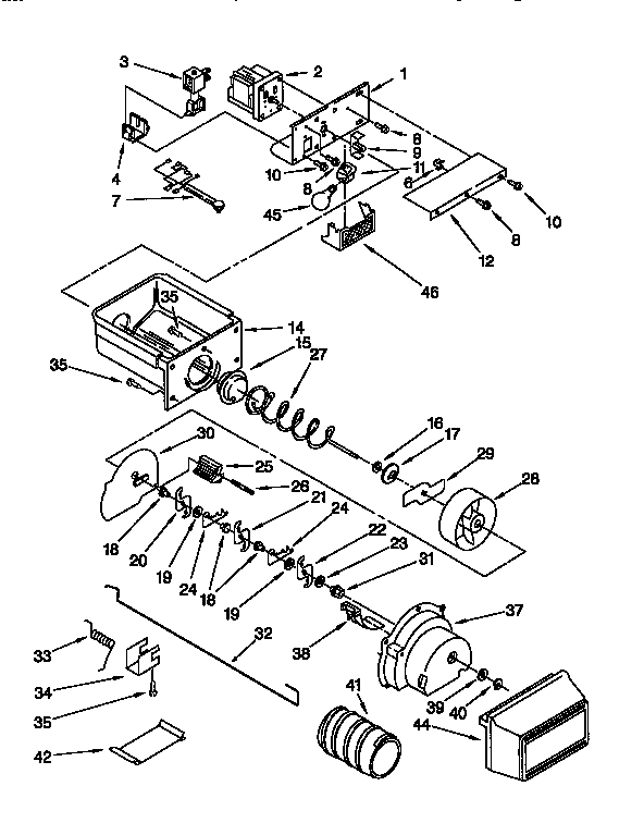 Whirlpool ED22DQXDW00 motor and ice container diagram