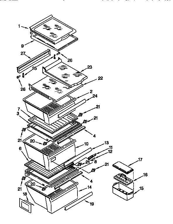 Whirlpool ED25DQXDW02 refrigerator shelf diagram