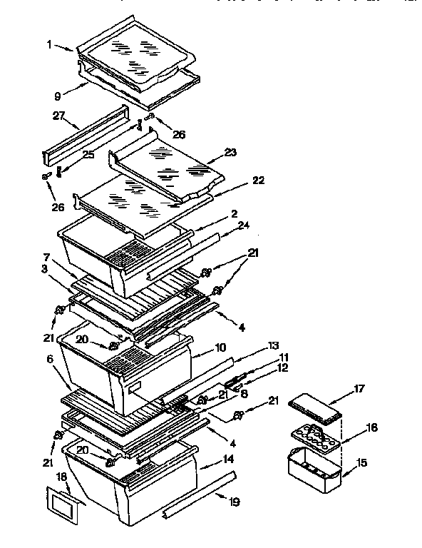 Whirlpool ED27DQXDB01 refrigerator shelf diagram