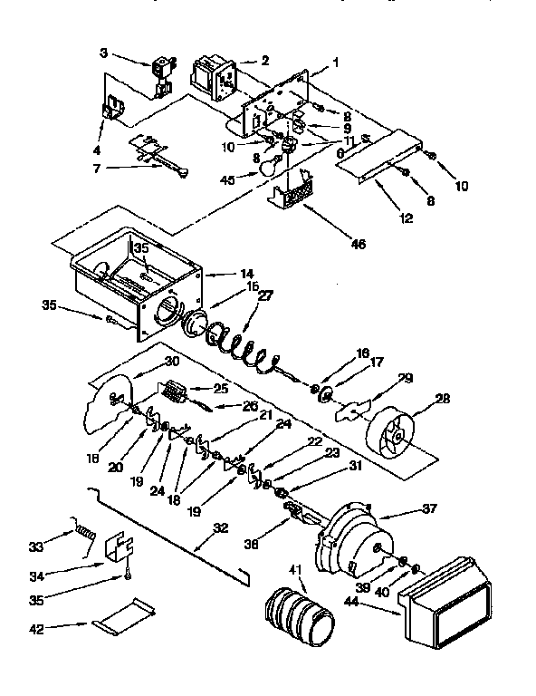 Whirlpool ED27DQXDB01 motor and ice container diagram